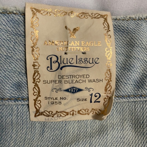 NEW American Eagle Y2k Rare Blue Issue Denim Mini Skirt Bleach 12 NEW WITH TAGS - Picture 3 of 4